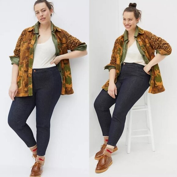 Anthropologie Pilcro Size 32 Tall High Rise Denim Leggings Shimmer Blue Glitter - Picture 3 of 15